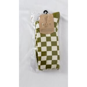 Weld MFG Checkerboard Crew Socks Adults Size 9-11 Cactus Cream New 1 Pair